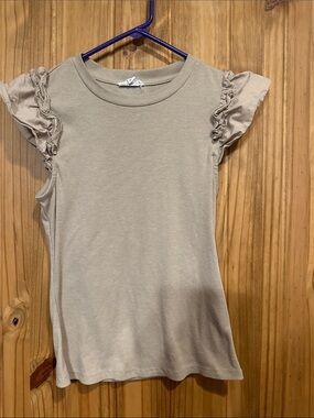 Lily Star Beige Ruffle Sleeve Short Sleeve Top
